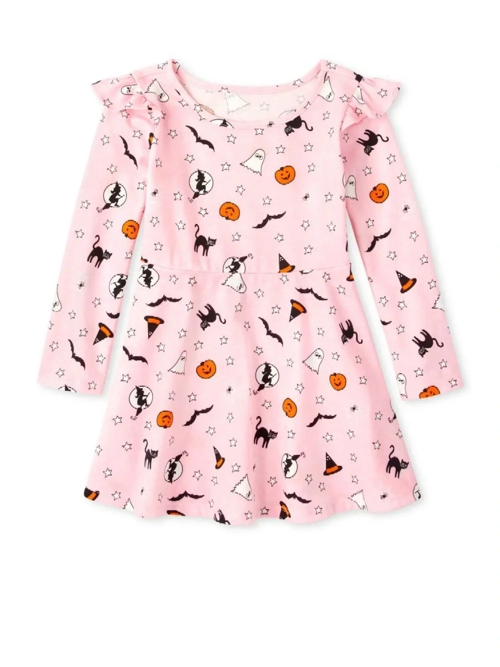Girls 6-9M Pink Halloween Dress Ghost Pumpkin Bat Long Sleeve Fall